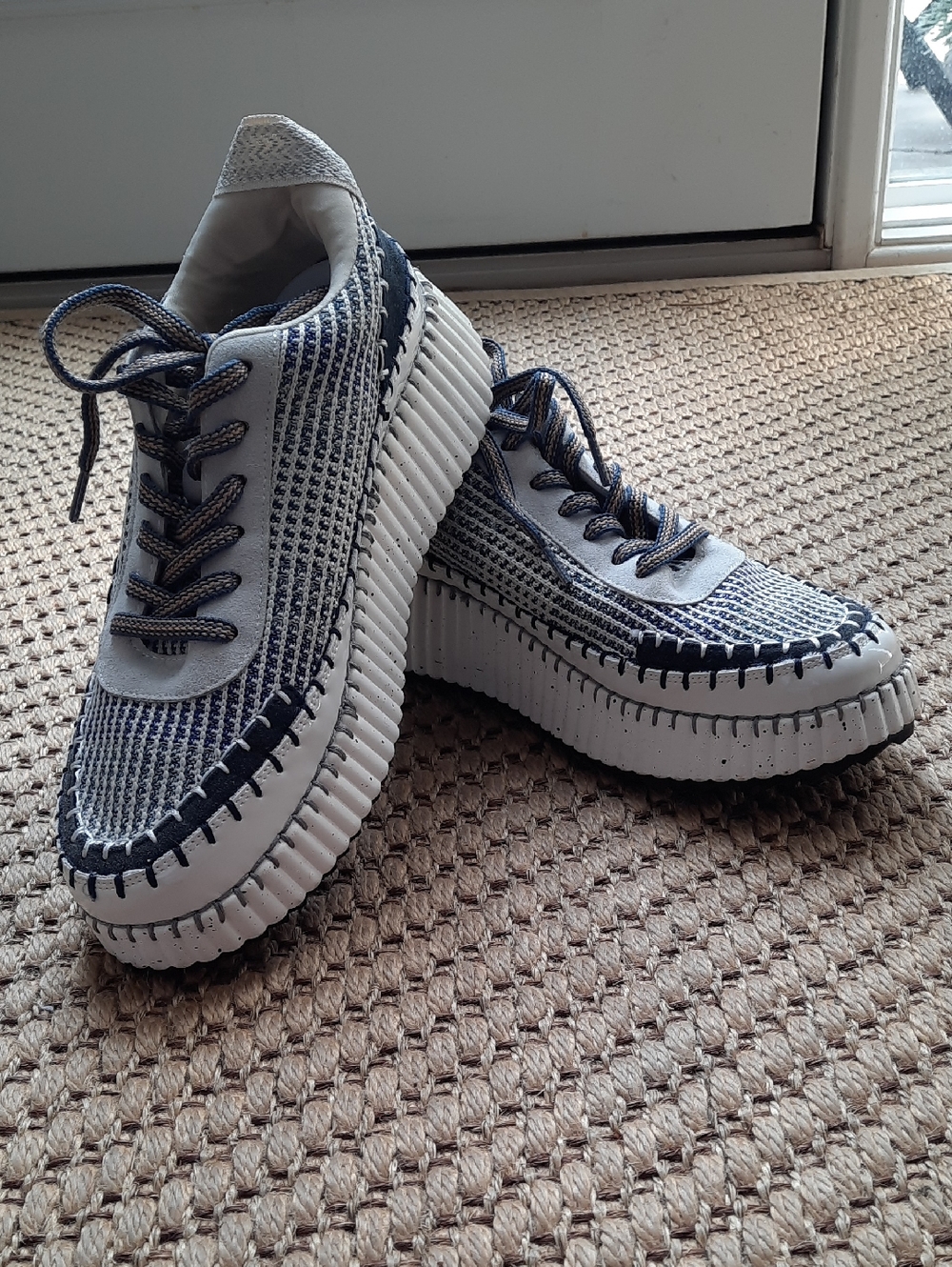 Tyche Navy and White Platform Knit Sneakers